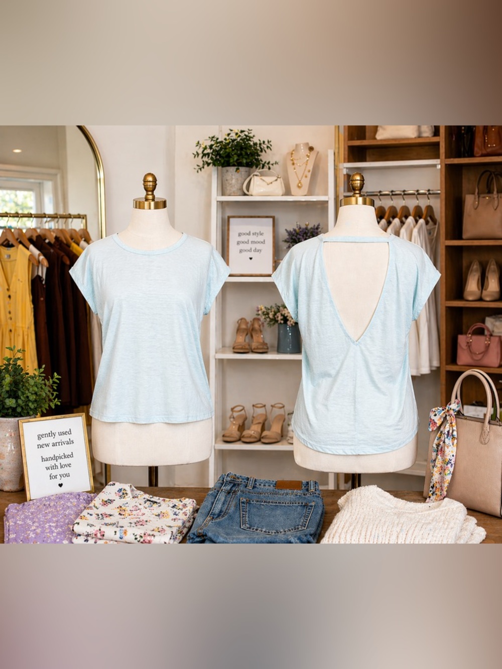 💐☀️ Light Blue Open V-Back Knit Top | Sz XS 💙✨